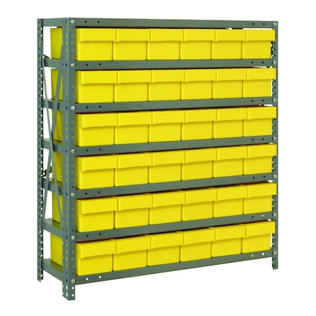 Quantum Storage Systems 7 SHELF OPEN UNIT W/36 YELLOW BINS 2439-603YL