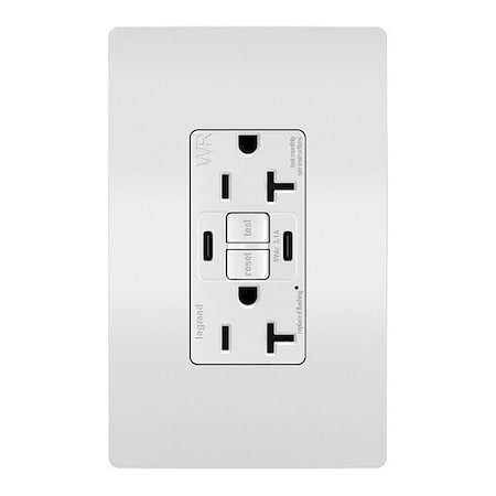 Legrand USB Receptacle, 20 A, White, Nylon 2097TRWRUSBCCW