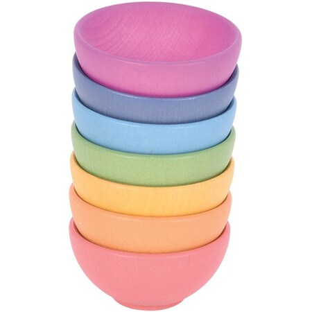 Tickit Rainbow Wooden Bowls, Set of 7 Colors, 7PK 73983