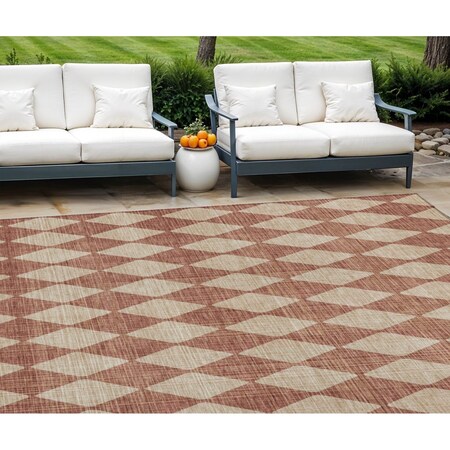 Homeroots 9' X 12' Orange And Copper Geometric Washable Indoor Outdoor Area Rug 577083
