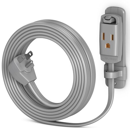 Maximm 10ft 14AWG Heavy Duty AC Extension Cord w/ Wall Clip, Gray ADW-90-C6F10-14G0-WM