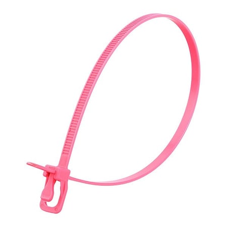 Retyz Reusable Cable Ties, 12 in L, 87 mm Max Bundle Dia., Fluorescent Pink, Nylon 6/6, 50 lb Strength EVT-S12FP-HA