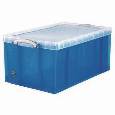 Really Useful Box Snap-Lid Storage Bin, 16.9 gal, 17.31in x 28in x 12.25in, Transparent Blue 64L TBL