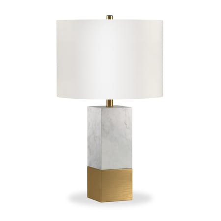 Homeroots 21" Gold and White Marble Table Lamp With White Drum Shade 524411