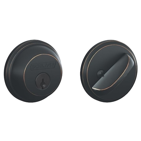 Schlage B60716 Deadbolt, Aged Bronze, 238 x 234 in Backset, C Keyway B60N716