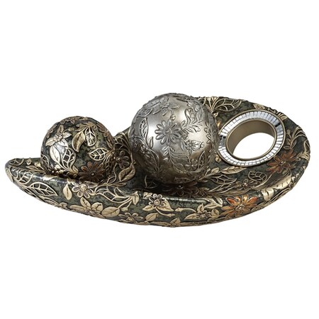 Homeroots 8" Green Silver And Gold Polyresin Decorative Bowl With Orbs 468374