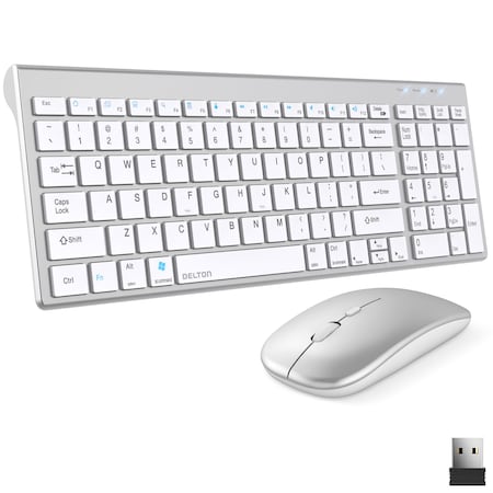 Delton Slim Wireless Keyboard and Optical Mouse Combo, White N36