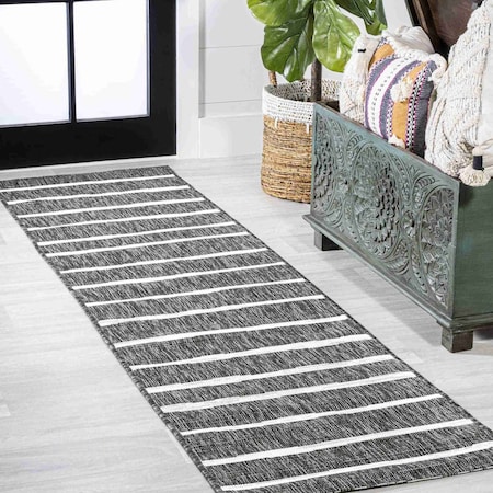 Jonathan Y Colonia Berber Stripe Black/Ivory 2 ft. x 8 ft. Indoor/Outdoor Runner Rug SMB125E-28