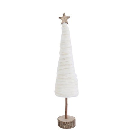 Creative Co-Op Cream Christmas Tree with Star and Wood Base Table Decor 18 in. XM1118