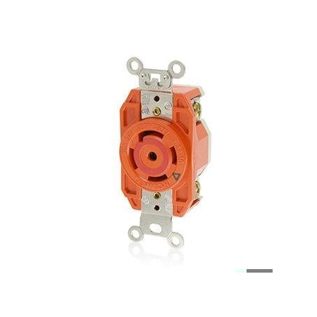 Leviton Locking Receptacle, L22-30R, 30 A, 277/480V AC, Three Phase, 4 Pole, Flush Mount, Screw Terminals 2820-IG