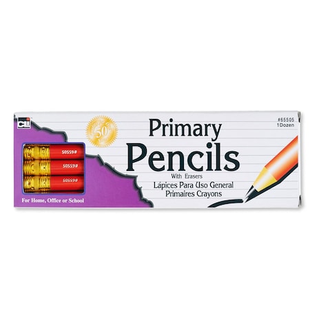 Charles Leonard Primary Pencils with Eraser, Red Barrel, 12PK 65505