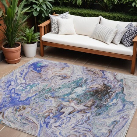 Homeroots 9' X 12' Beige Blue And Taupe Abstract Washable Indoor Outdoor Area Rug 577954