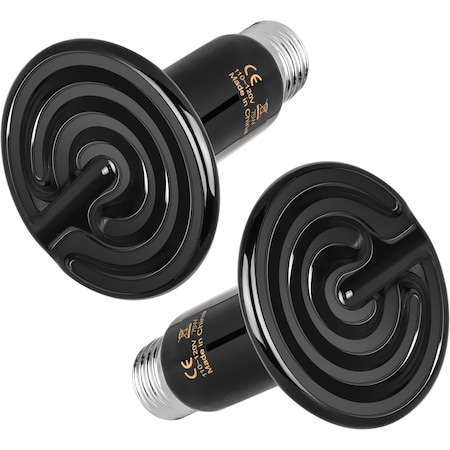Yssoa 75MM 75W Ceramic Heat Emitter Reptile Heat Lamp Bulb No Light Emitting Brooder Coop Heater, 2PK PTCRHL75X2