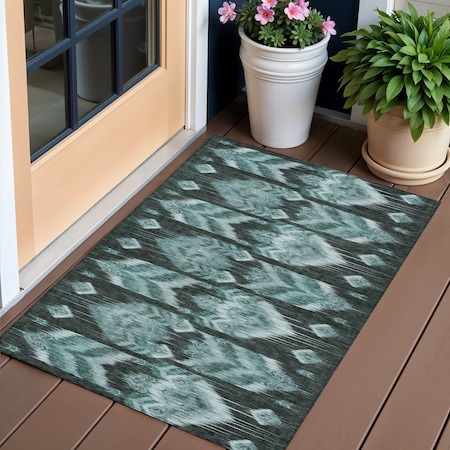 Homeroots 3' X 5' Teal Blue Aqua And Charcoal Southwestern Washable Indoor Outdoor Area Rug 587830