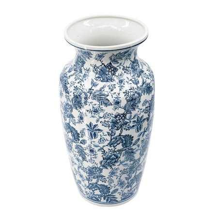 Homeroots 24" Blue And White Chinoiserie Porcelain Urn Table Vase 565453