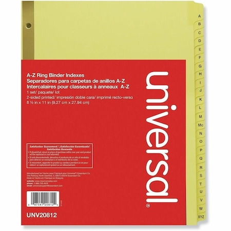 Universal One Preprinted Plastic-Coated Tab Dividers, 25 Alphabet Tabs, Letter, Buff, 25/Set UNV20812***
