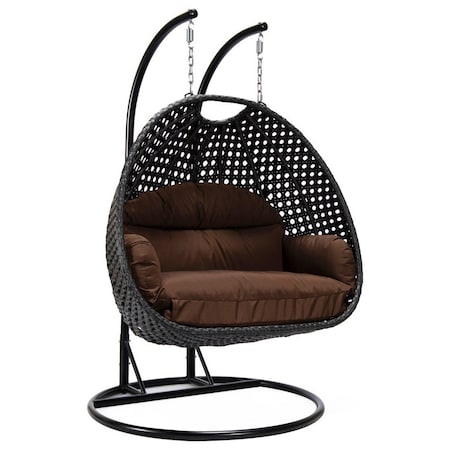 Leisuremod Mendoza Charcoal Wicker Hanging 2 person Egg Swing Chair with Brown Cushions MSCCH-53BR