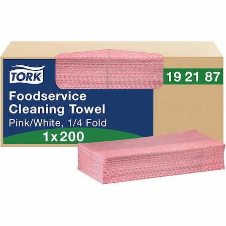 Tork Foodservice Cleaning Towel, 1-Ply, 6 x 10.75, Pink, 200 Towels 192187