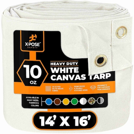 Tarp, 14 ft X 16 ft, 10 oz, White, Canvas