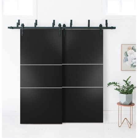 Sartodoors Slab Barn Door Panel, Planum 0110 Black Matte and Aluminum Strips, Sturdy Finished Modern Doors, Po PLANUM0110S-BLK-3684