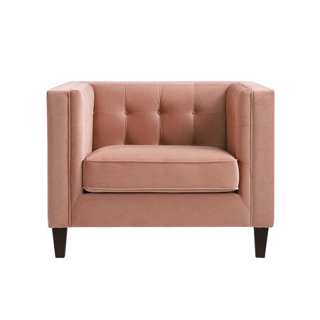 Homeroots 34" Blush And Espresso Velvet Tufted Club Chair 534117