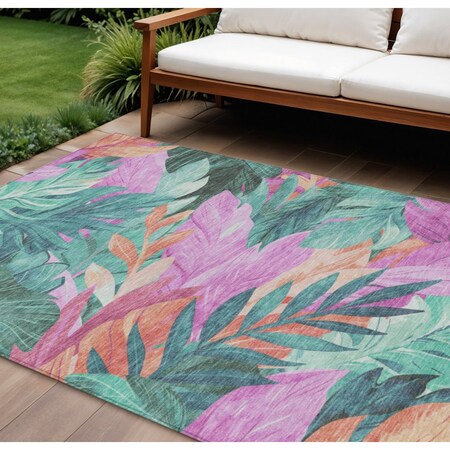 Homeroots 10' X 14' Teal Blue And Aqua Floral Washable Indoor Outdoor Area Rug 611137