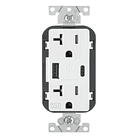Leviton USB Receptacle, 20 A, White W5833-W