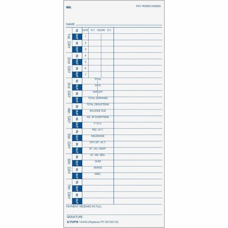 Tops Business Forms TOPS, Time Card For Pyramid, Weekly, 4 X 9, 100PK 12443