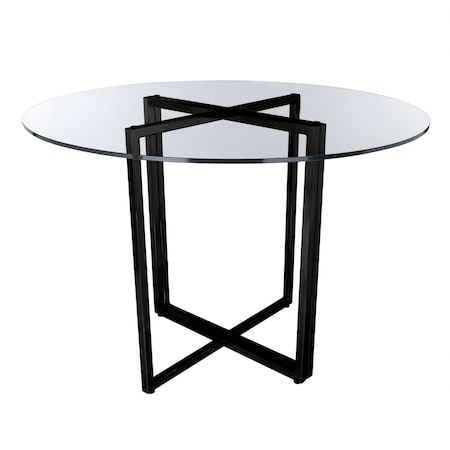 Homeroots 24" Clear And Black Rounded Glass And Metal Trestle Base Dining Table 400749