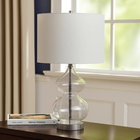 Homeroots 23" Clear Glass Gourd Table Lamp With White Drum Shade 524364
