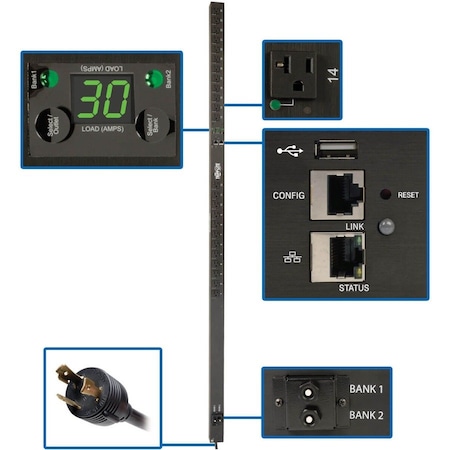Eaton 2.9kW Single-Phase Switched PDU, LX Platform, Outlet Monitoring, 120V Outlets 24 NEMA PDUMVR30NETLX