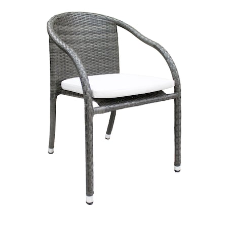 Hospitality Rattan Patio Ultra Stackable Woven Armchair with Cushion 890-1147-GRY-CUSH