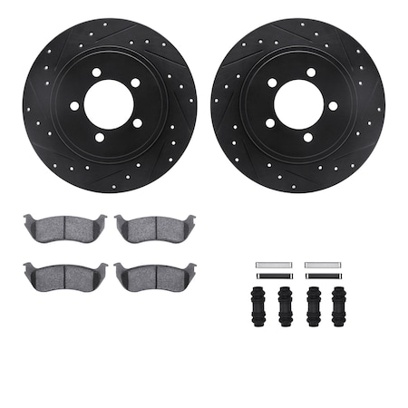 Dynamic Friction Co DFC Brake Rotor - Dimpled & Slotted - Black w/5000 Brake Pads & HW Kit 8512-54145