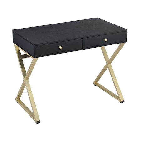 Homeroots 42" Black and Brass Writing Desk With Two Drawers 286081
