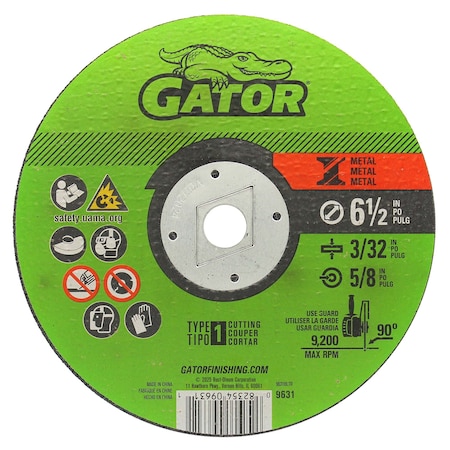 Gator Finishing 6.5 in. X 3/32 in. X 5/8 in. Metal Cut-Off Wheel, Type 1 9631