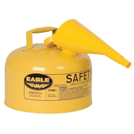 Eagle Mfg Type I Safety Can, Galvanized Steel, 2.5 gal, Self-Closing Lid, Includes Funnel, Yellow, Diesel UI25FSY