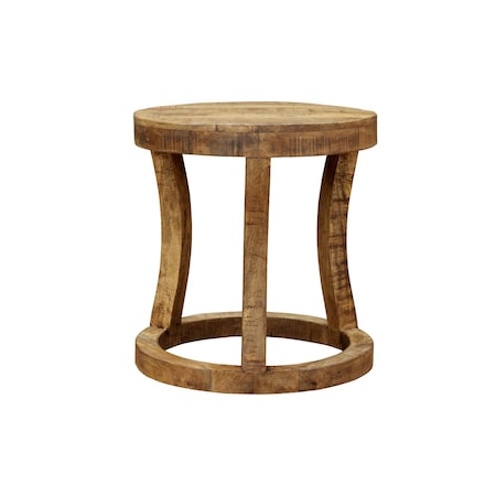 Homeroots 18" Brown And Brown Wood Distressed Solid Wood Round End Table 555415