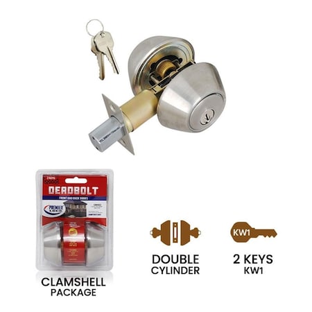 Homecare Products Stainless Steel Deadbolt Door Lock - Double Cylinder with 2 KW1 Keys-Carded HO3989686
