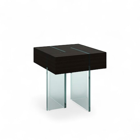 Homeroots 22" Black And Clear Wood and Glass Square Sled End Table 554656