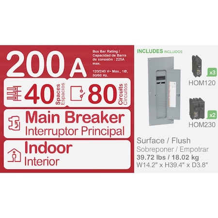 Square D Homeline 200A 40-Space 80-Circuit Indoor Value Pack Plug-On Neutral Load Center HOM4080M200PCVP