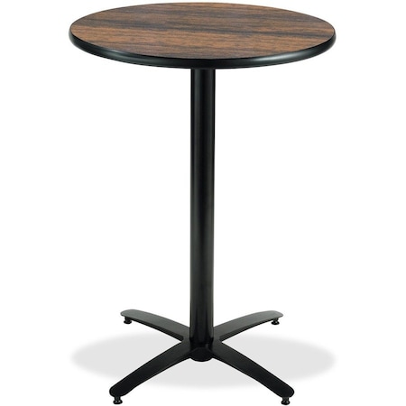 Kfi Round KFI 36in Walnut Breakroom Table with Arched X Base, HPL Top, Walnut T36RD-B2125-38-WL