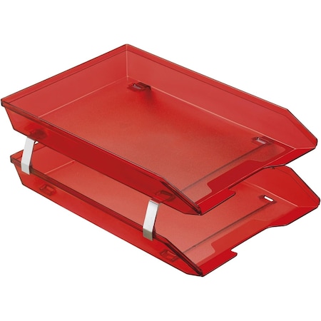 Acrimet Facility 2 Tier Letter Tray Front Load Letter Size Desktop File Organizer Plastic Clear Red 263.7