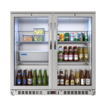 Koolmore 2 Door Stainless Steel Back Bar Cooler Counter Height Glass Door Refrigerator with LED Lighting BC-2DSW-SS