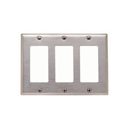 Leviton Decora Wallplate, Standard Size, Gang 3, Brushed Stainless Steel 84411-40