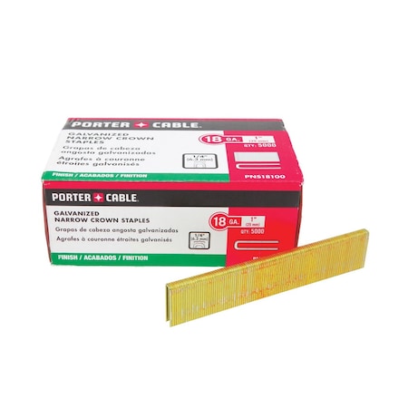 Porter-Cable NARROW CROWN STAPLES, 1 IN L LEG, CHISEL POINT, GRADE 2 STEEL, .25 W CROWN PNS18100