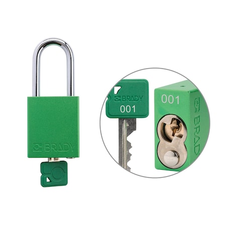 Brady Keyed Alike Padlock Unique Set Aluminum Grn 1.5 in Steel Shackle Keycode 1 SDAL-GRN-38ST-001
