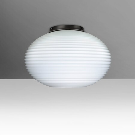 Besa Lighting Besa Pape 12 Ceiling, Black Finish, Opal Ribbed 1x9W LED 491307C-LED-BK