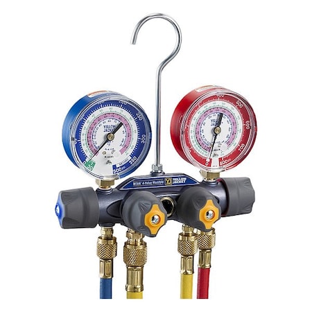 Yellow Jacket Manifold Gauge Set, 5 ft L, 3 1/8 in Gauge 49975