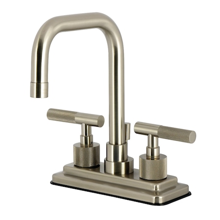Kingston Brass Knurled Double-Handle 4" Centerset Bathroom Faucet with Brass Pop-Up, Brushed Nickel KS6648KNL