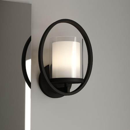 Vaxcel Princeton 1 Light Black Transitional Wall Sconce White Glass W0466